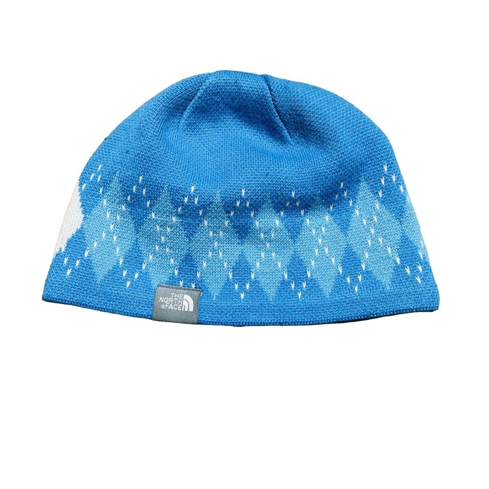 The North face knit Blue patterned winter beanie hat outdoor fleece insulated